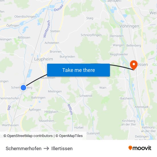 Schemmerhofen to Illertissen map