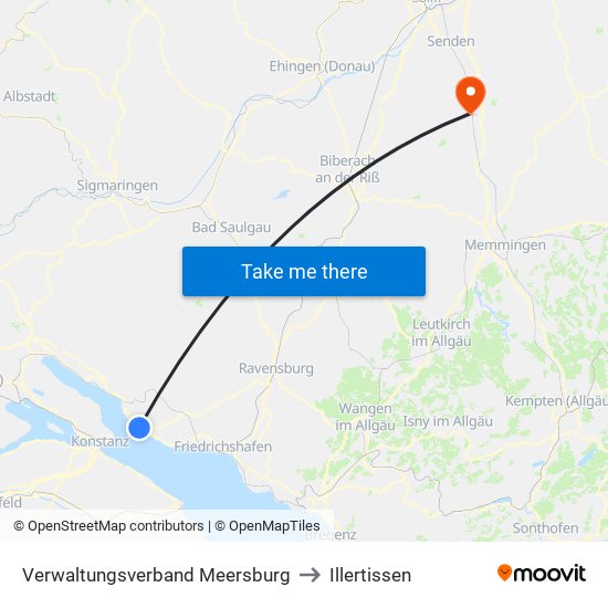 Verwaltungsverband Meersburg to Illertissen map