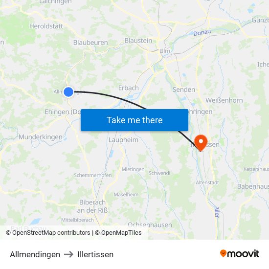 Allmendingen to Illertissen map