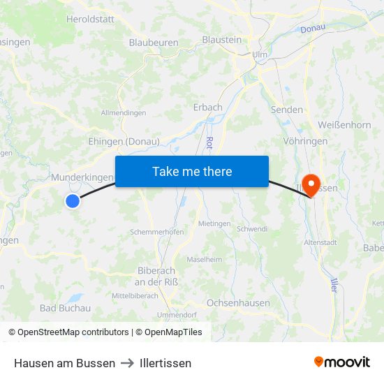 Hausen am Bussen to Illertissen map