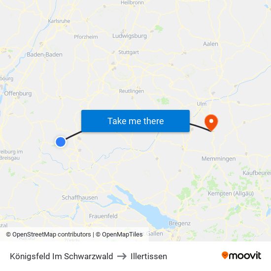 Königsfeld Im Schwarzwald to Illertissen map