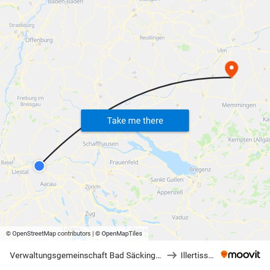 Verwaltungsgemeinschaft Bad Säckingen to Illertissen map