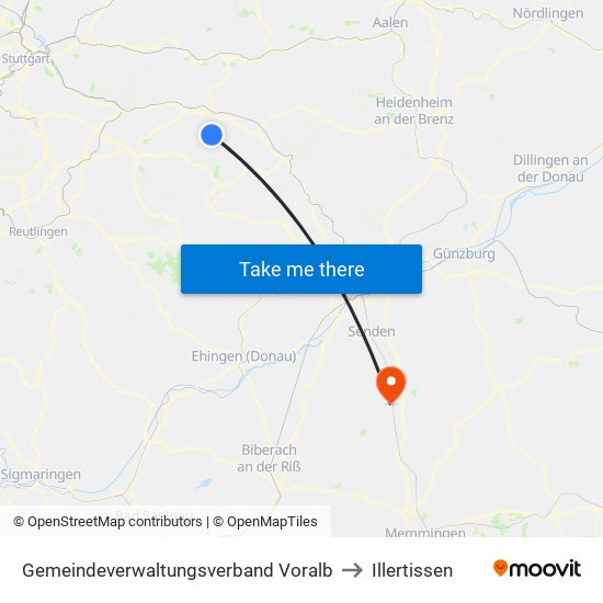 Gemeindeverwaltungsverband Voralb to Illertissen map