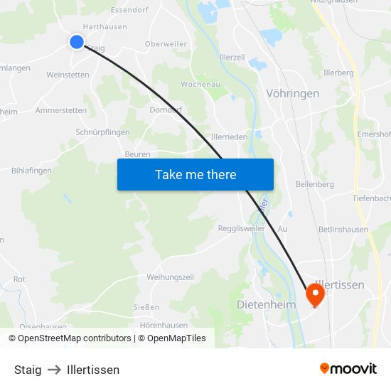 Staig to Illertissen map