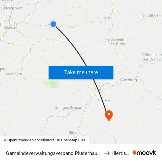 Gemeindeverwaltungsverband Plüderhausen-Urbach to Illertissen map