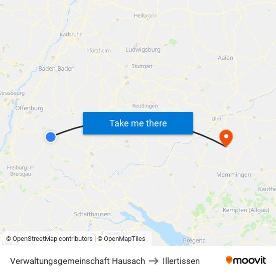 Verwaltungsgemeinschaft Hausach to Illertissen map