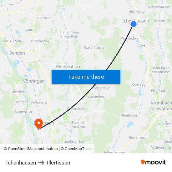 Ichenhausen to Illertissen map