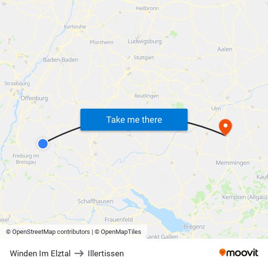 Winden Im Elztal to Illertissen map