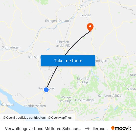 Verwaltungsverband Mittleres Schussental to Illertissen map