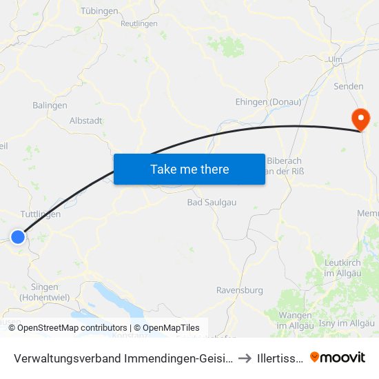 Verwaltungsverband Immendingen-Geisingen to Illertissen map