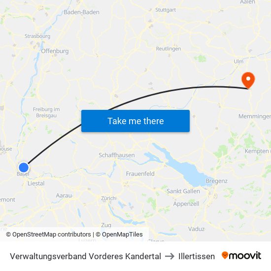 Verwaltungsverband Vorderes Kandertal to Illertissen map