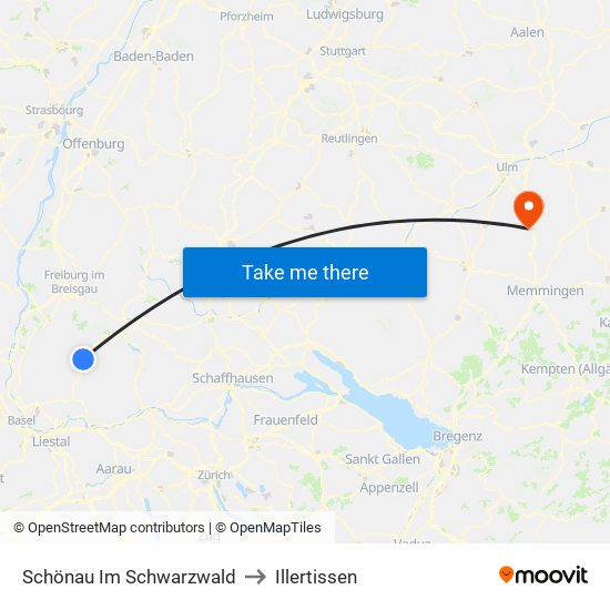 Schönau Im Schwarzwald to Illertissen map