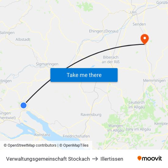 Verwaltungsgemeinschaft Stockach to Illertissen map