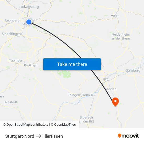 Stuttgart-Nord to Illertissen map