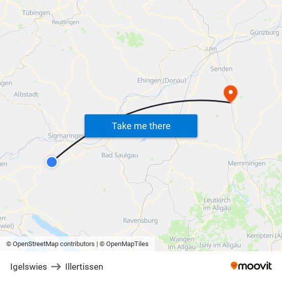Igelswies to Illertissen map