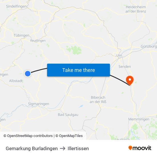 Gemarkung Burladingen to Illertissen map