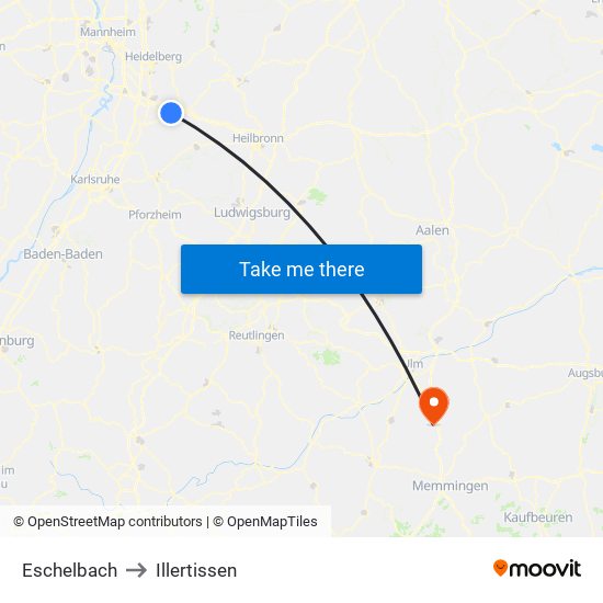 Eschelbach to Illertissen map