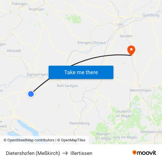 Dietershofen (Meßkirch) to Illertissen map