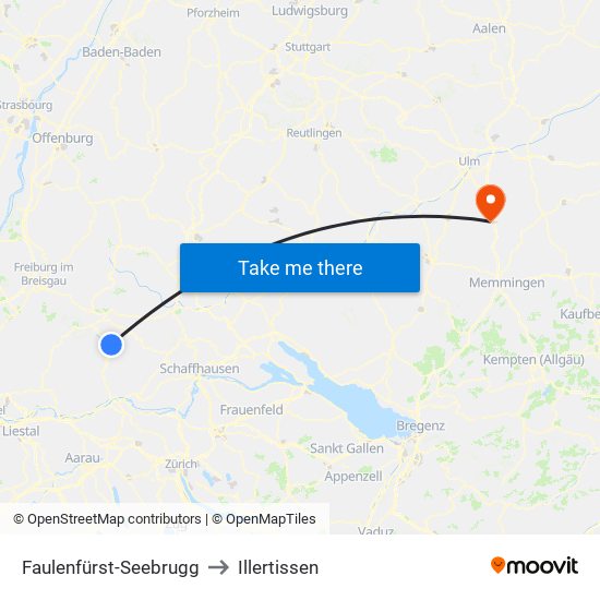 Faulenfürst-Seebrugg to Illertissen map