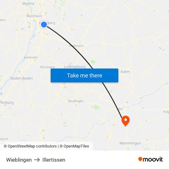 Wieblingen to Illertissen map