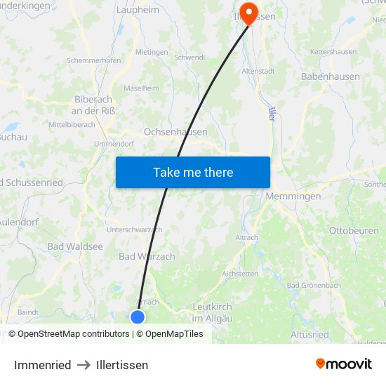 Immenried to Illertissen map