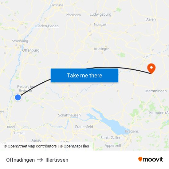 Offnadingen to Illertissen map