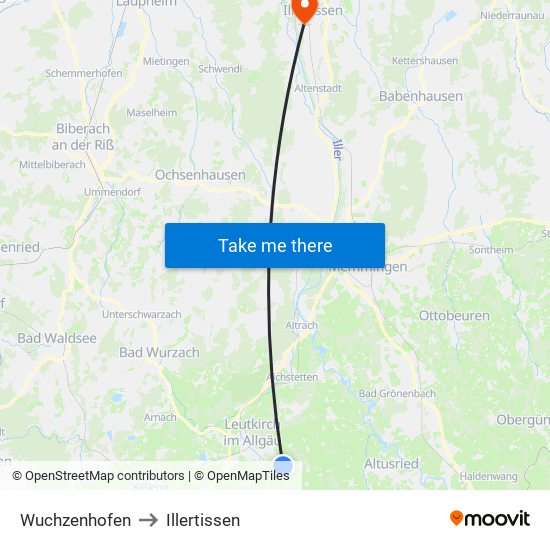 Wuchzenhofen to Illertissen map