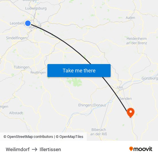 Weilimdorf to Illertissen map