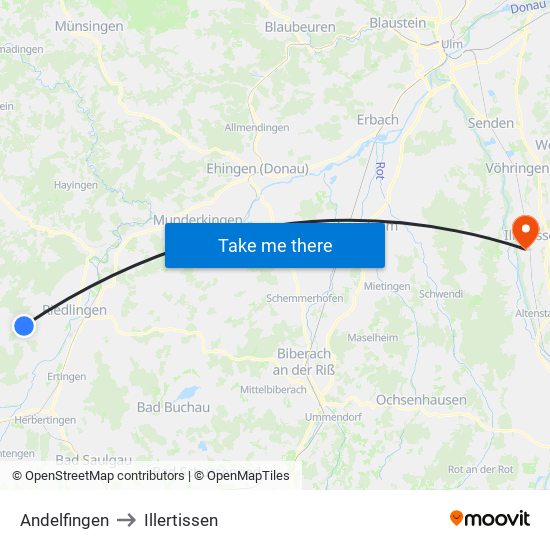 Andelfingen to Illertissen map