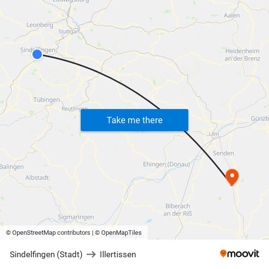 Sindelfingen (Stadt) to Illertissen map