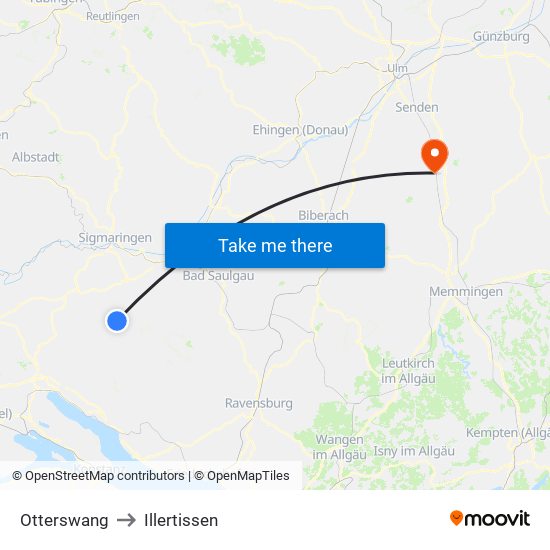 Otterswang to Illertissen map