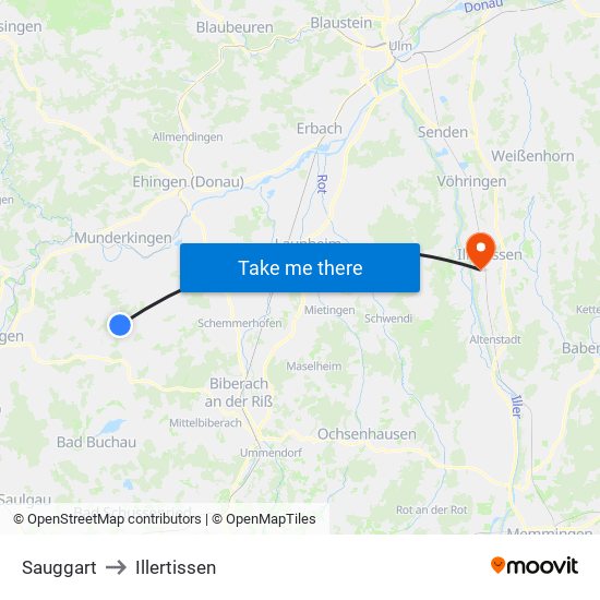 Sauggart to Illertissen map