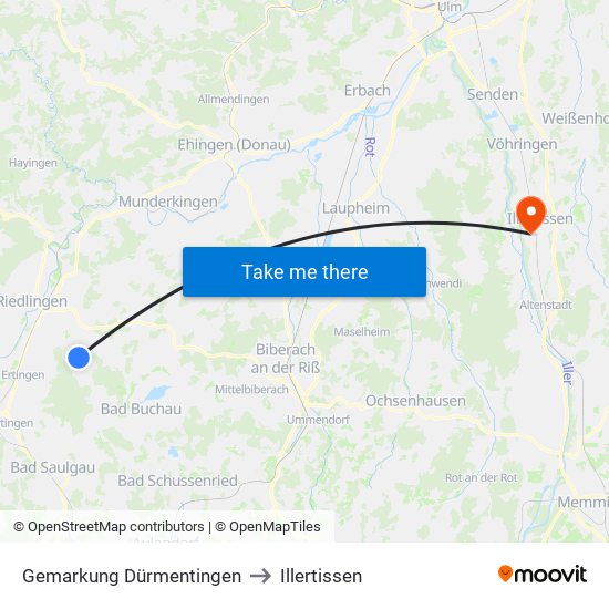 Gemarkung Dürmentingen to Illertissen map