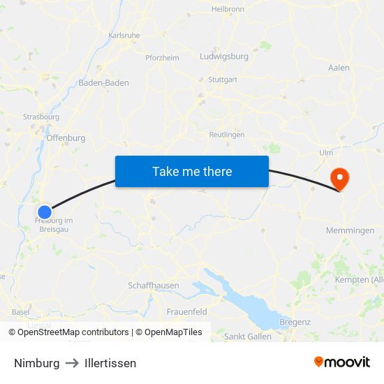 Nimburg to Illertissen map