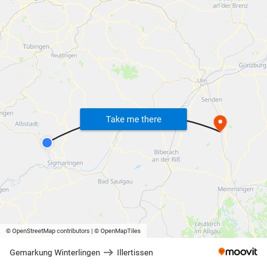 Gemarkung Winterlingen to Illertissen map