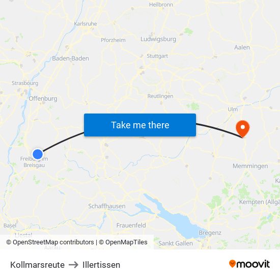 Kollmarsreute to Illertissen map