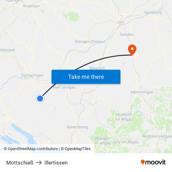Mottschieß to Illertissen map