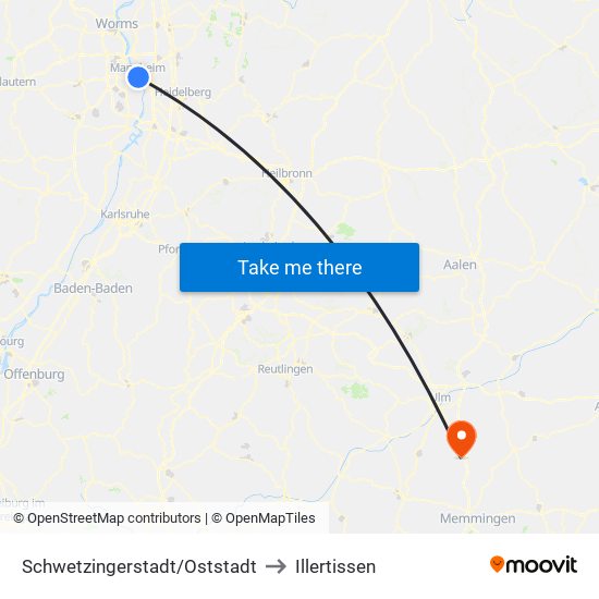 Schwetzingerstadt/Oststadt to Illertissen map