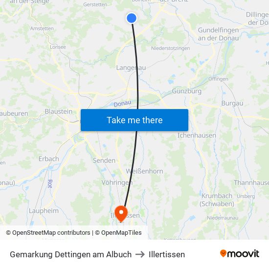 Gemarkung Dettingen am Albuch to Illertissen map