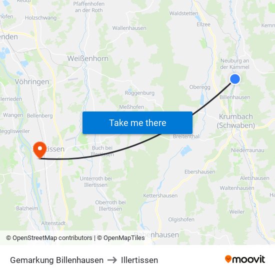 Gemarkung Billenhausen to Illertissen map