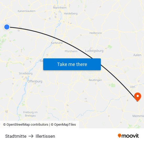 Stadtmitte to Illertissen map