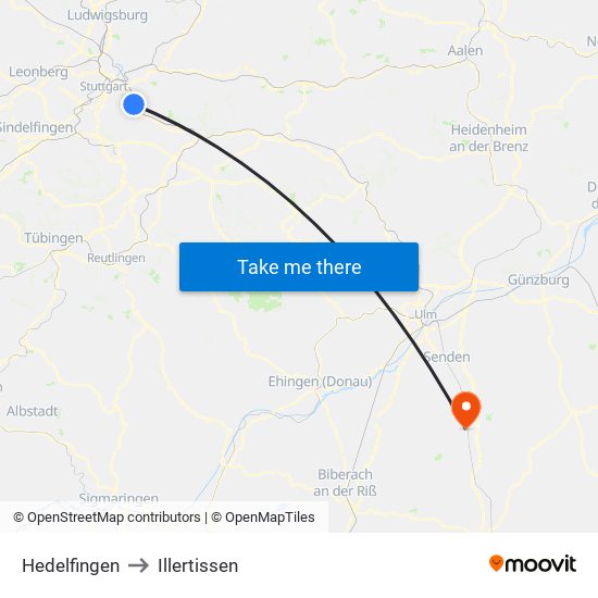 Hedelfingen to Illertissen map