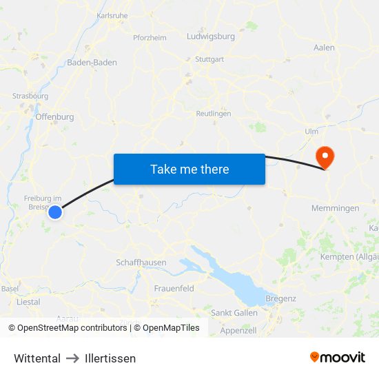 Wittental to Illertissen map