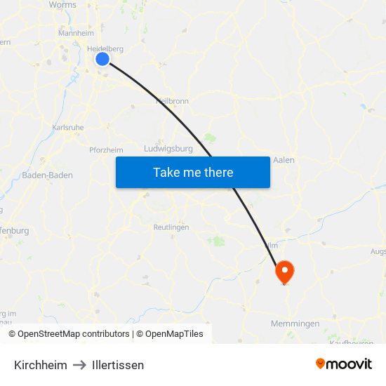 Kirchheim to Illertissen map