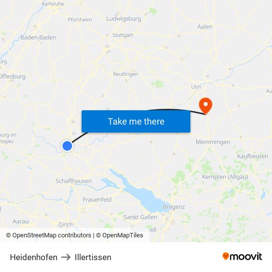 Heidenhofen to Illertissen map