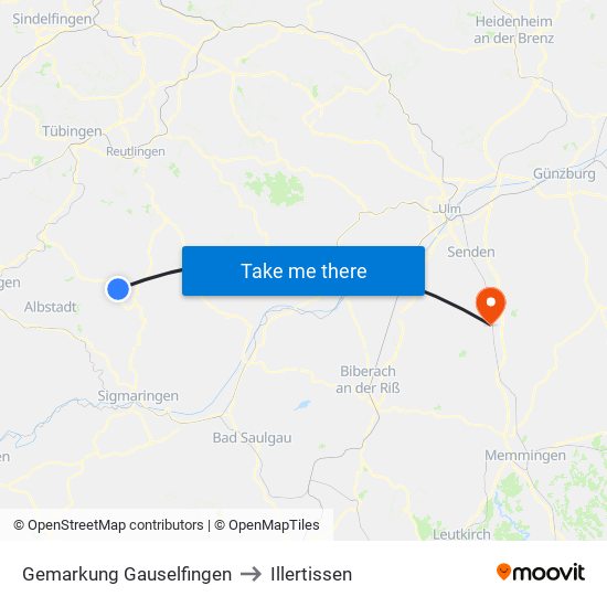 Gemarkung Gauselfingen to Illertissen map