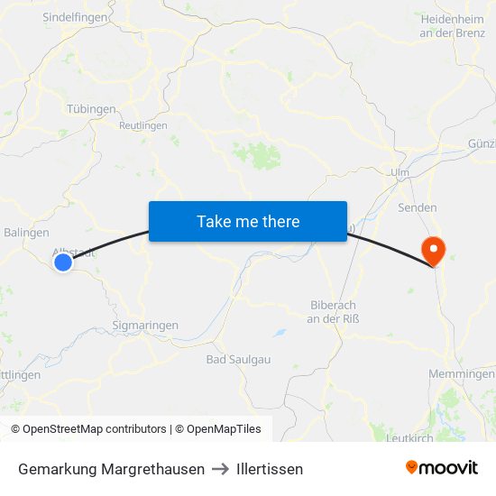 Gemarkung Margrethausen to Illertissen map