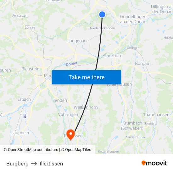 Burgberg to Illertissen map