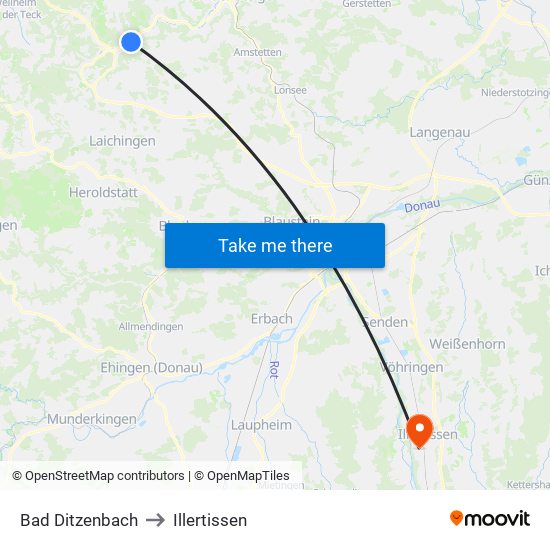 Bad Ditzenbach to Illertissen map