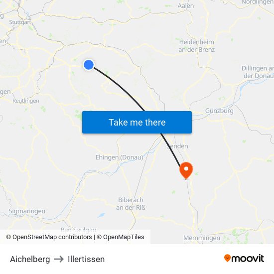 Aichelberg to Illertissen map